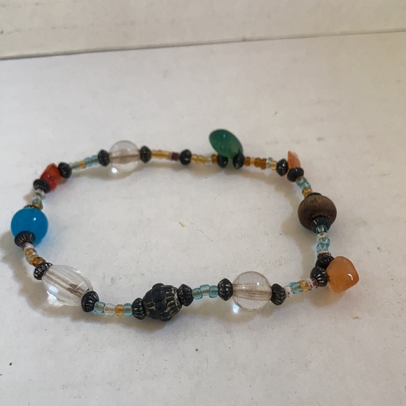 Tumbled Sea Glass Wood Metal Colorful Beads Stretchy Bracelet - Picture 6 of 9